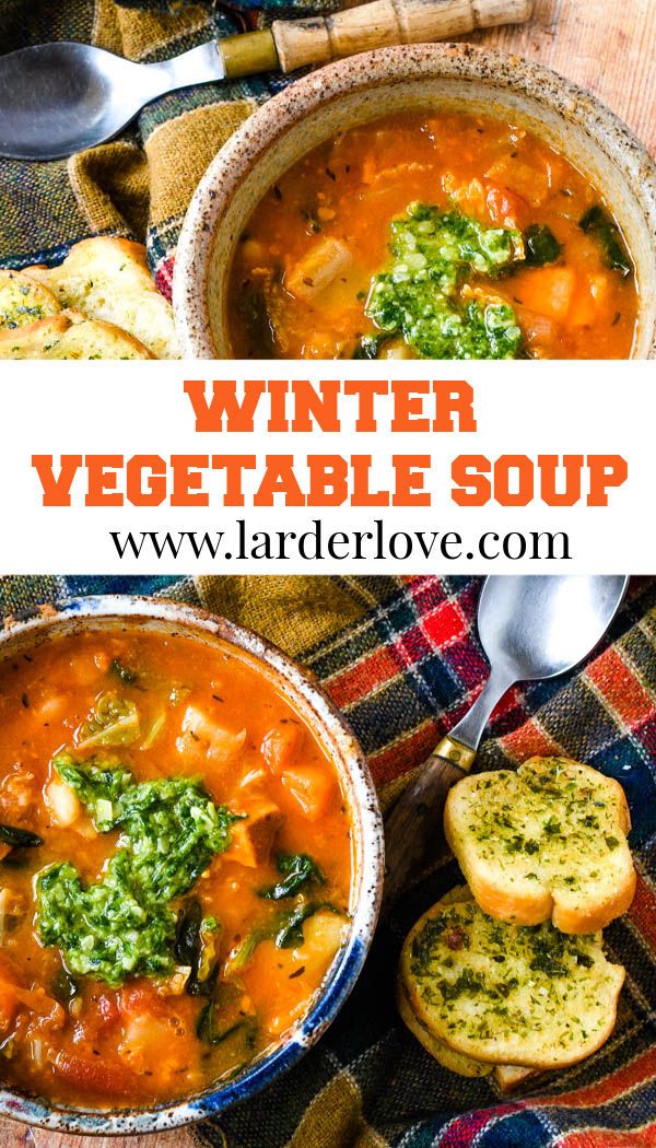 winter vegetable soup with bread on the side