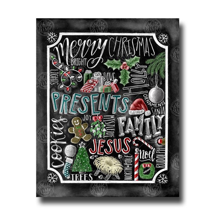 a chalkboard with christmas lettering on it