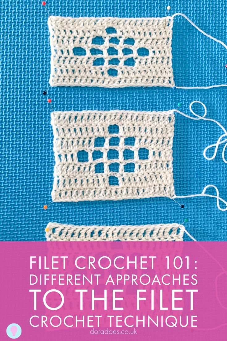 two pieces of crochet are shown with the words, filet crochet 101