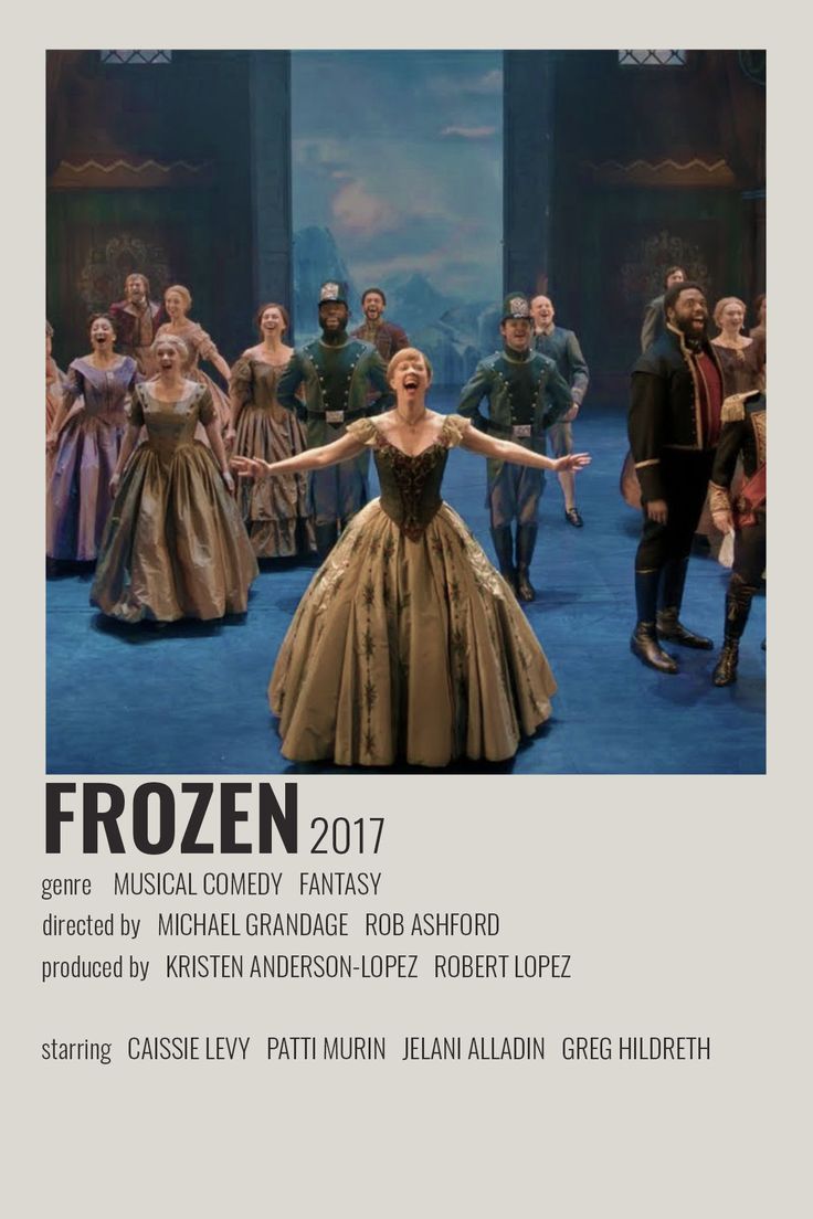 the poster for frozen shows an image of a woman in a gown and other people