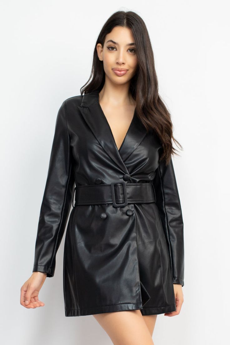 Faux Leather Button Details in the front Trench Coat Style Dress Includes matching Belt Coat Style Dress, Trench Coat Style, Coat Style, Dress Jacket, Coat Fashion, Boss Babe, Style Dress, Jacket Dress, Vegan Leather