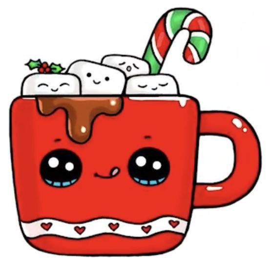 a red mug filled with hot chocolate and marshmallows on top of it