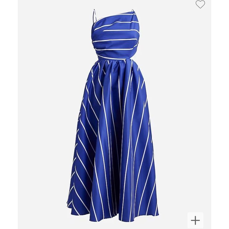 This J.Crew Collection Side-Cutout Midi Dress In Striped Taffeta Is A Must-Have For Any Fashion-Forward Woman. The Dress Features A Flattering Blue Striped Pattern And Is Made From High-Quality Taffeta Material, Ensuring A Comfortable And Stylish Fit. With A Size 12 And Regular Size Type, This Dress Is Perfect For Any Occasion And Is Sure To Turn Heads. The Midi Style And Dress Length Make It A Versatile Piece That Can Be Dressed Up Or Down. Add This Stunning Dress To Your Wardrobe Today! Black Wedding Guest Dresses, Plus Size Sundress, J Crew Collection, Taffeta Fabric, Jcrew Collection, Asymmetric Neckline, Taffeta Dress, J Crew Dress, Tea Length Dresses