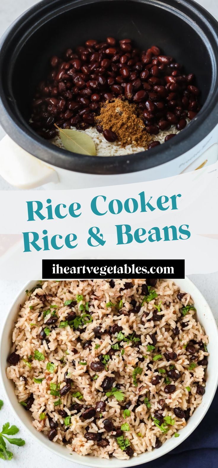 rice and beans in a slow cooker with text overlay