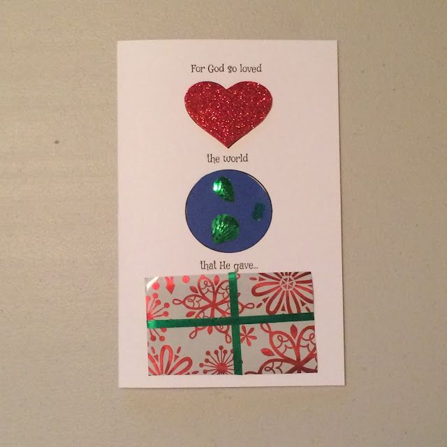 a card with two hearts and a present on it