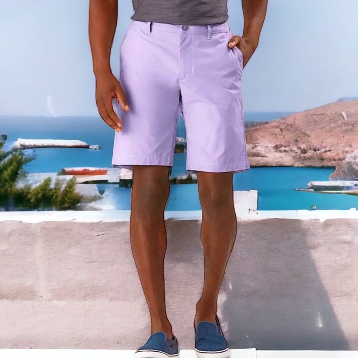 Lightweight, Breathable And Moisture Wicking Shorts In Lilac With Additional Zippered Security Pocket. Sleek,Smooth And Stretchy Material. Waist 16 1/4” Rise 10” Inseam 10” 30 Summer Golf Vacation Travel Solid Bermuda Bottoms For Vacation, Solid Bermuda Bottoms For Beach Season, Bermuda Bottoms With Built-in Shorts For Poolside, Casual Solid Color Short Leg Swim Trunks, Casual Bottoms With Short Inseam For Poolside, Summer Bermuda Shorts With Built-in Shorts, 5-inch Inseam, Casual Poolside Shorts With Short Leg, Casual Shorts For Poolside, Casual Poolside Shorts