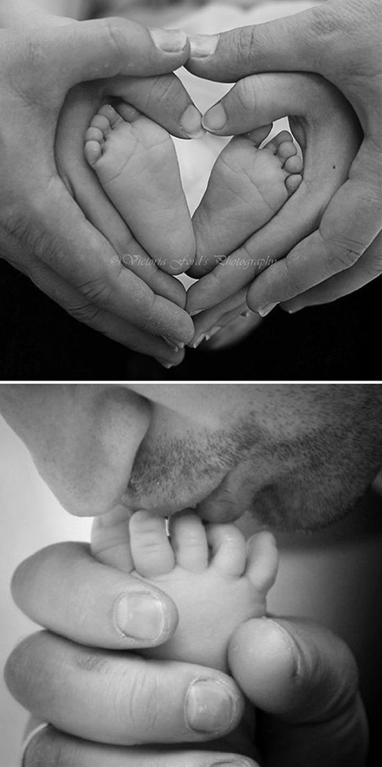 two pictures of hands holding a baby's feet