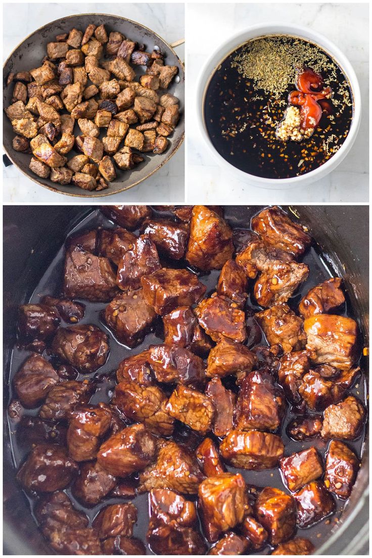 Slow cooker honey garlic steak bites are an easy way to make an impressive meal everyone will love. Seared steak bites are cooked low and slow in the crockpot in a quick honey garlic sauce until fall-apart tender and full of flavor. Served over rice or noodles for a comforting meal or on a mini skewer for a game day appetizer! | www.persnicketyplates.com Diced Steak Recipes Slow Cooker, Honey Garlic Steak Bites Crockpot, Slow Cooker Honey Garlic Steak Bites, Crockpot Steak Bites, Honey Garlic Steak Bites, Honey Garlic Steak, Eoe Diet, Garlic Steak Bites, Crockpot Steak Recipes