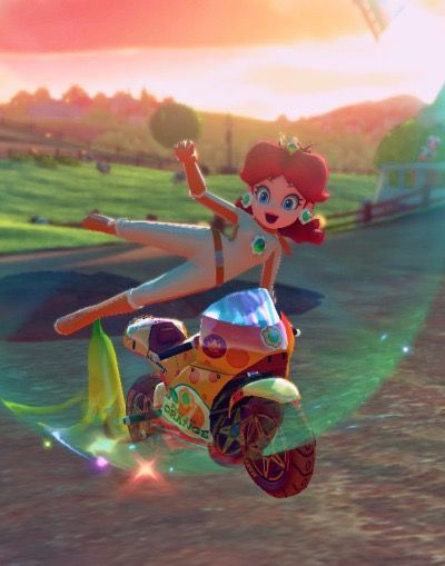 an animated image of a woman riding a motorcycle in the air with her legs spread out