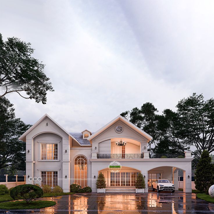 Colonial style house plan American Small House, Colonial House Design, 4 Bedroom Modern House, Modern House Architecture Design, Modern House Architecture, Kerala Home Design, Colonial House Exteriors, Colonial Style House, Sloping Roof