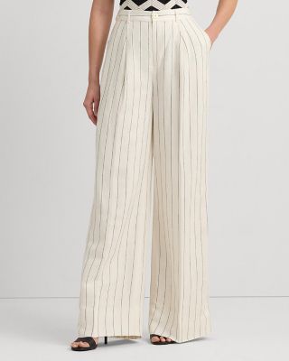 Lauren Ralph Lauren Striped Wide Leg Pants Pinstripe Trousers Outfit, Trousers Outfit, Pinstripe Trousers, Mascarpone Cream, Striped Wide Leg Pants, Ralph Lauren Womens, Striped Linen, Striped Pants, Polished Look