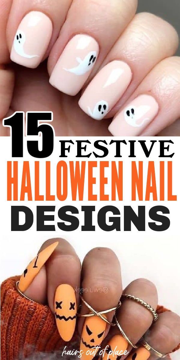 Here are 15 clever and cute Halloween nails design ideas to help NAIL your Halloween vision for your next nail appointment or just do for fun at home! Halloween nails really are what gets you in the Halloween spirit and there's so many awesome designs! Halloween Nail Designs Kids, Painted Nail Designs, Cute Pumpkin Nails, Diy Halloween Nails, Halloween Pumpkin Images, Halloween Nails Design, Bright Orange Nails, Nails Spooky, Fun Halloween Nails