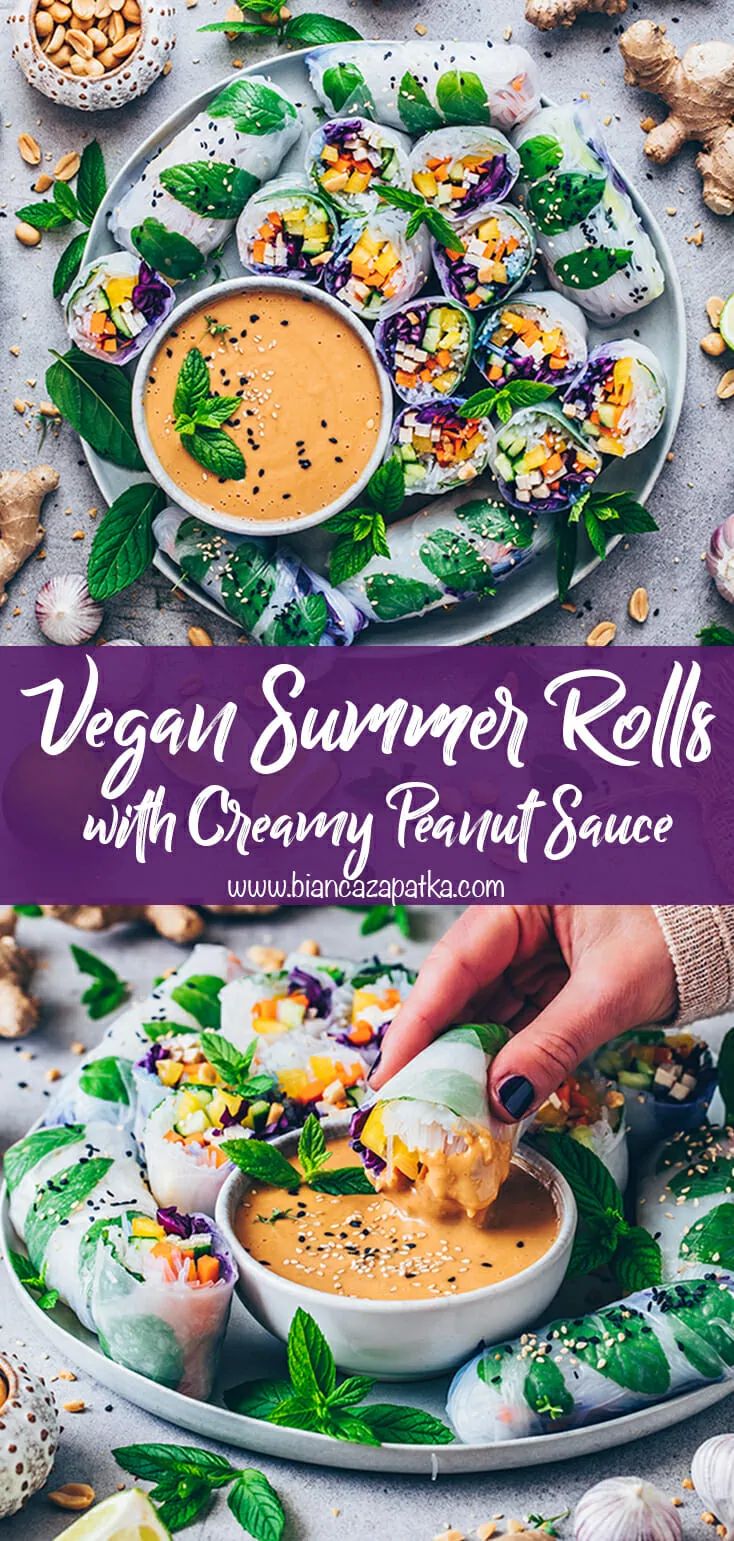 vegan summer rolls with creamy peanut sauce are the perfect appetizer for any party