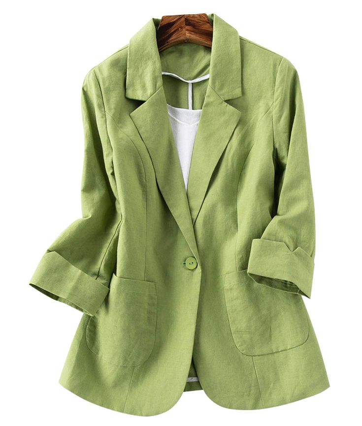 GGUHHU Womens Casual Notched Collar Rolled Up Sleeve One Button Linen Blazer Coat #Sponsored Summer Coats, Three Quarter Sleeve Tops, Womens Jackets Casual, Linen Blazer, Jacket Women, Belleza Natural, Linen Women, Office Ladies, Three Quarter Sleeves