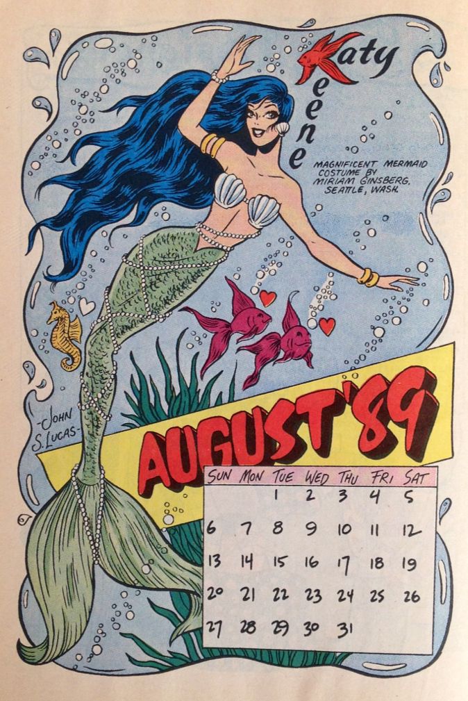 a calendar with an image of a mermaid on it