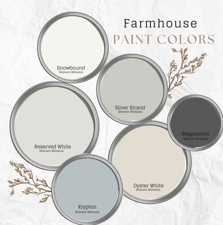 Sw Farmhouse Color Palette, Small House Colors Interior, Farmhouse Basement Paint Colors, Room By Room Paint Colors, Paint Colors For Tall Walls, Entryway Color Ideas Paint Farmhouse, Cream Colour Scheme, First Floor Paint Scheme, Modern Farmhouse Colors Exterior