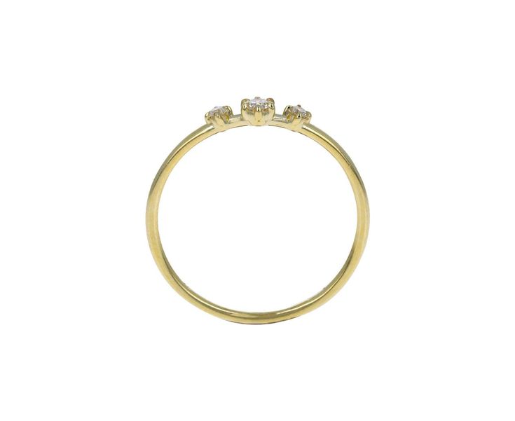 Combining sparkling diamonds and gold, Ila has created a stunning alternative to the predictable band. Three small prong set diamonds are centered on the 14K yellow gold band. Perfect added to a stack or worn solo!white diamonds : vary : 2mm to 3mm diameter : .10cttwrecycled 14K yellow gold band width : 1mmsize available : 7please contact us for sizing options Promise Ring Midi Rings With Diamond Accents, Stackable Moissanite Diamond Ring, Stackable Diamond Midi Rings With Round Band, Stackable Diamond Midi Rings, Anniversary Midi Rings With Prong Setting, Diamond Stackable Midi Rings With Round Cut, Stackable Diamond Midi Rings Round Cut, Yellow Gold Stackable Cluster Ring, Stackable Midi Diamond Rings With Round Cut