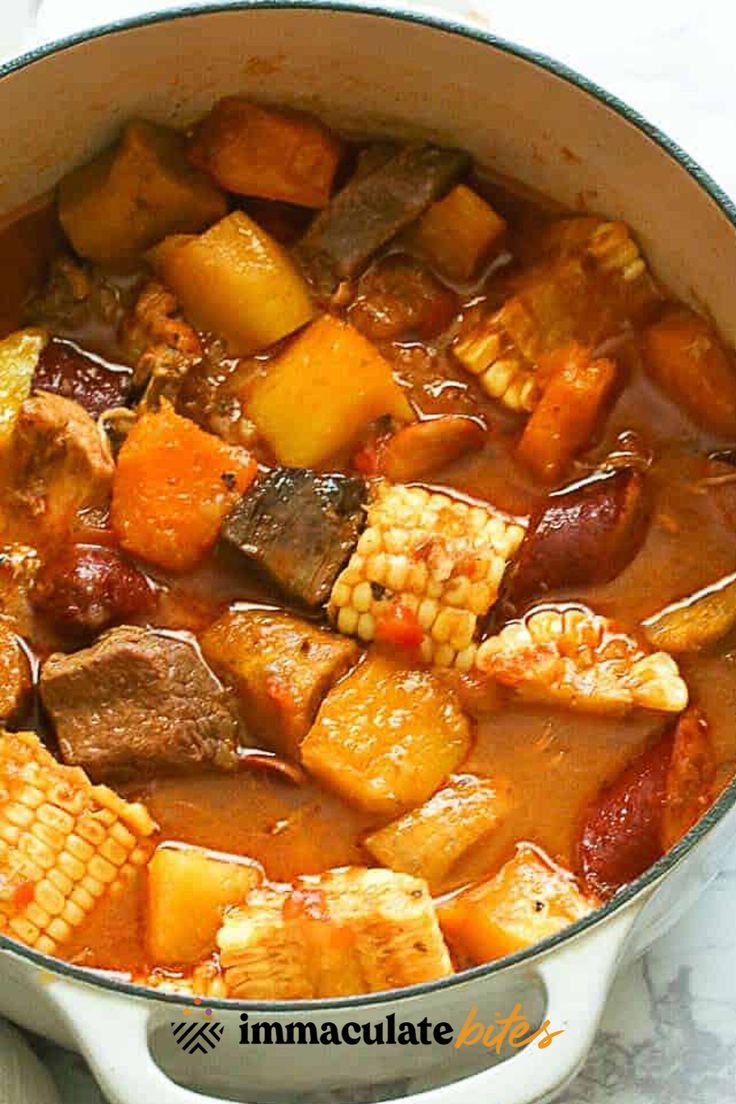 This super easy sancocho recipe will surely blow you away with how hearty and flavorful it is. Would you like more incredible recipes for fall, easy dinner ideas, stew, soup, one pot simple dinner recipes, Puerto Rican dishes? Hop on to Immaculatebites. Sancocho Puerto Rican, Sancocho Recipe, Dominicano Recipes, Puerto Rican Dishes, Puerto Rico Food, Boricua Recipes, Colombian Food, One Pot Meal, Spanish Dishes