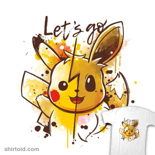 a t - shirt with an image of a pikachu on it and the words let's go