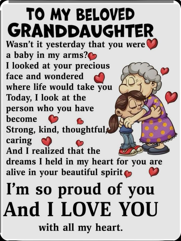 an old woman hugging her granddaughter with the words i'm so proud of you