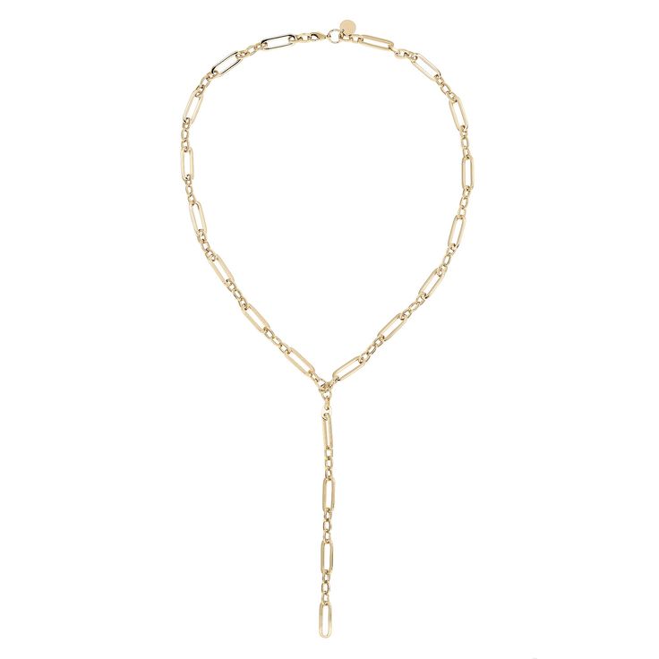 The Dean Lariat has a large multi link shape, fastened with a with lobster clasp. This piece worn by the model is stacked with other chains and lariats for maximum impact, however this lariat is a perfect stand alone piece. Material: Brass Plating: 10k Gold Y necklace has a clear protective coating to prevent from quick wear and tarnishing. 4 Length Options: 16" with a 5" drop, 18" with a 5" drop 24" with an 5" drop or 30" with an 4" drop. Chain measures: 8mm wide Clasp Measures: 15mm Our jewelr Y Necklace, Demi Fine Jewelry, Anklet Bracelet, Anklet Jewelry, Lariat Necklace, Pendant Earrings, 10k Gold, Statement Jewelry, Earring Necklace