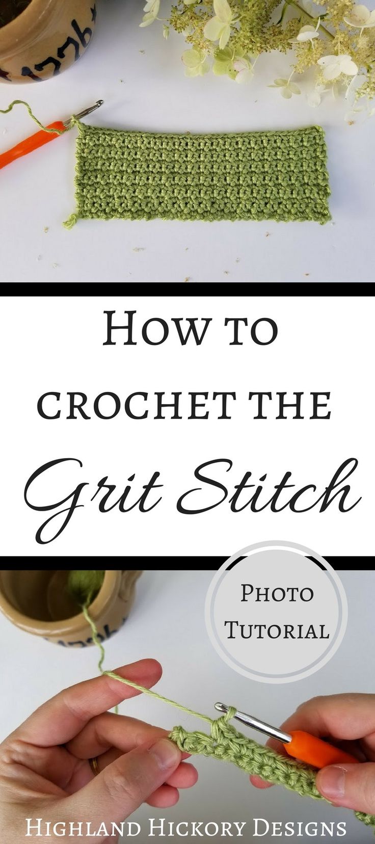 how to crochet the grit stitch with photoshop and text overlays