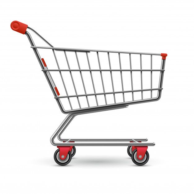 an empty shopping cart with red wheels on a white background - stock photo - images