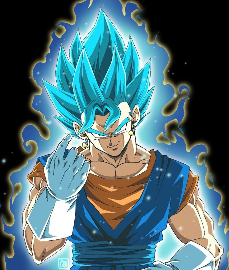 the blue gohan dragon is in front of a black background and has his hands on his chest