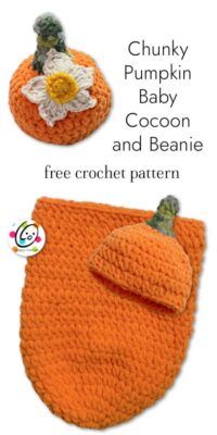 the crocheted pumpkin baby hat and beanie are shown in three different colors