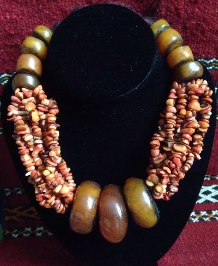 Vintage Berber Moroccan Copal Amber Coral Necklace Huge Bohemian Brown Ceremonial Jewelry, Traditional Hand-strung Round Jewelry, Artisan Hand-strung Jewelry For Ceremonial Occasions, Traditional Hand-strung Jewelry, Unique Brown Jewelry For Ceremonial Occasions, Brown Stone Round Jewelry, Traditional Hand-strung Formal Jewelry, Traditional Round Beaded Necklaces For Formal Occasions, Traditional Hand-strung Jewelry For Formal Occasions