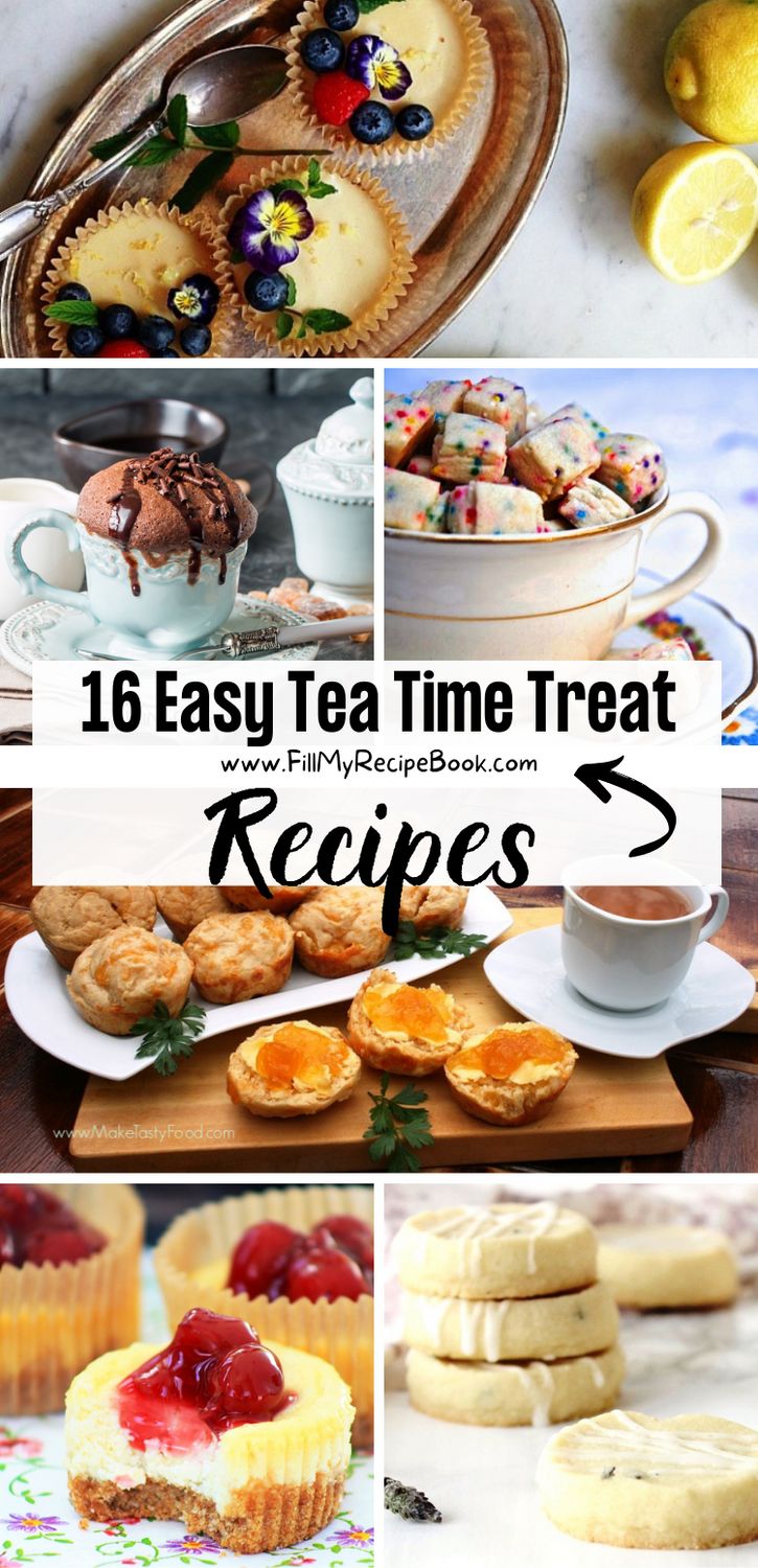 Here we share a few tea time treat recipes and ideas to create that are easy such as a chocolate mug cake, and cheese scones, and filled tartlets with lemon curd and decorated with fruit. More to choose from.. Tea Party Breads, Chocolate Tea Desserts, Tea Time Sweets Treats, Ideas For Afternoon Tea Food, Desserts For High Tea, Tea Time Desserts Easy, High Tea Treats, Tea Treats Afternoon, Homemade Afternoon Tea Ideas