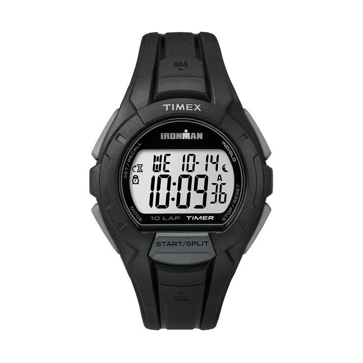 Stay on top of your fitness routine with this men's Timex Ironman Essential digital watch. Comes in a gift box.FEATURES 10-lap memory recall Calendar: day & date Daily alarm Countdown timer Stopwatch Water resistance: 100 meters CASE & DISPLAY Digital display with indiglo backlight Face cover: acrylic Case: resin Caseback: stainless steel 42-mm diameter BAND Resin Strap buckle clasp Men's standard length DETAILS Quartz movement Battery power Manufacturer's 1-year limited warrantyFor warranty inf Timex Ironman, Case Resin, Timex Indiglo, Calendar Day, Timex Watches, Countdown Timer, Garmin Watch, Sport Watches, Casio Watch