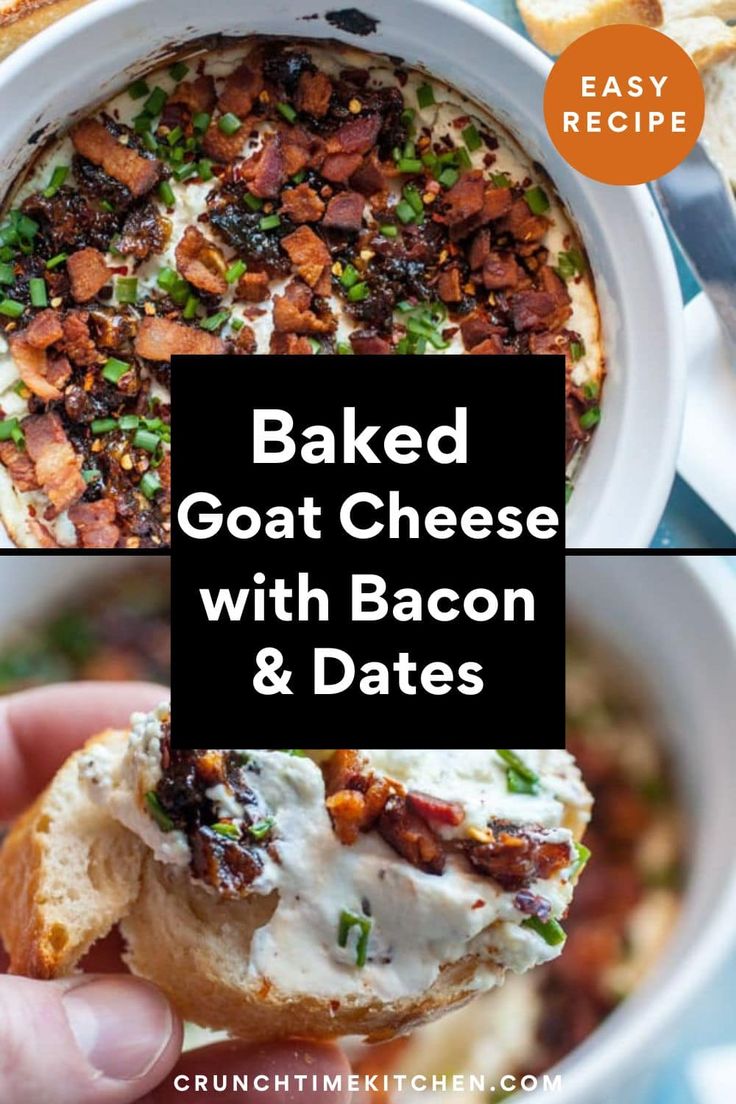 baked goat cheese with bacon and dates in a bowl