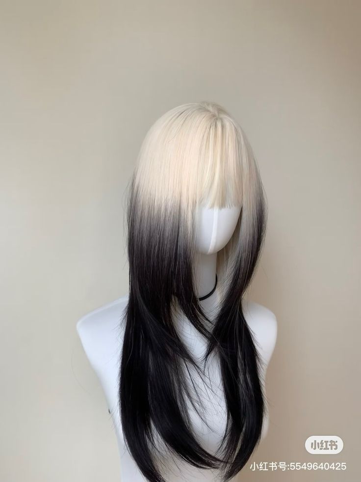 Cool Two Toned Hair, Black And White Hairstyle, Black And Blonde Hairstyles, White Hair With Black Tips, Blonde To Black, White And Black Hair, Black And White Wig, Black And White Hair, Black White Hair