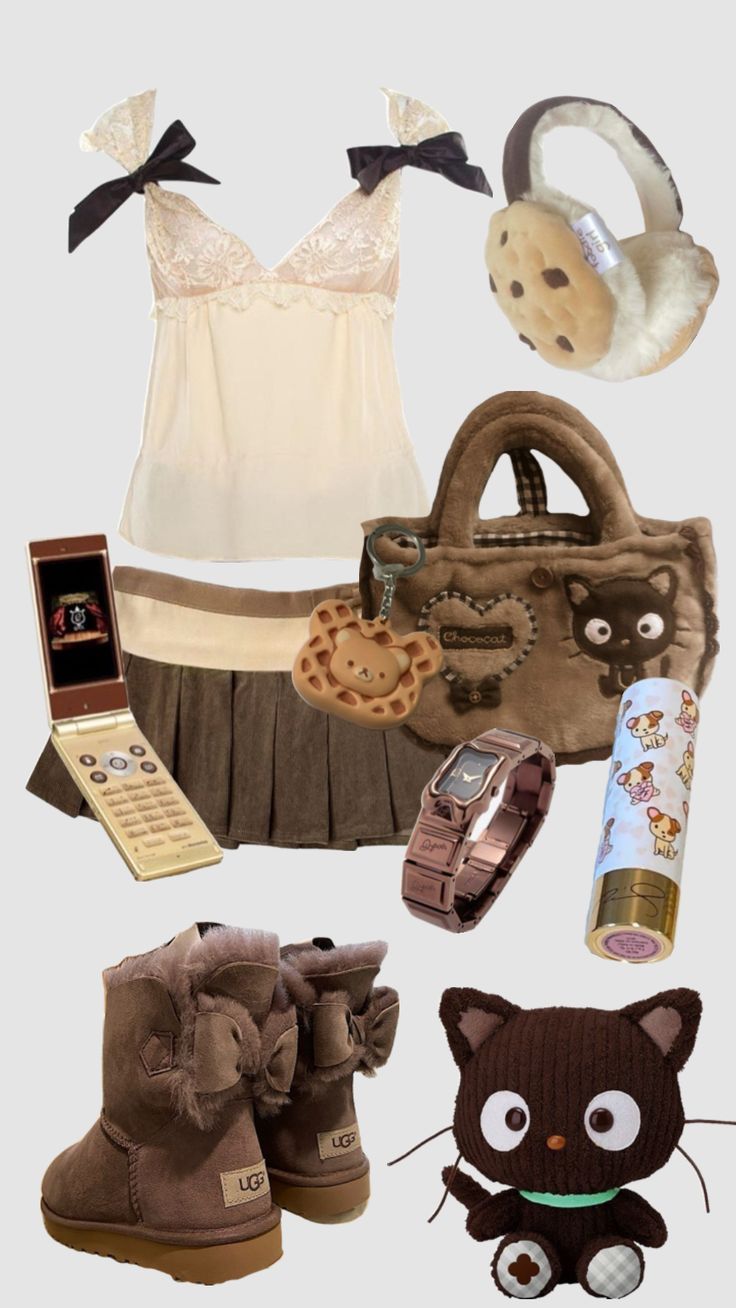 there are many items that can be seen in this image, including shoes, purse and teddy bear