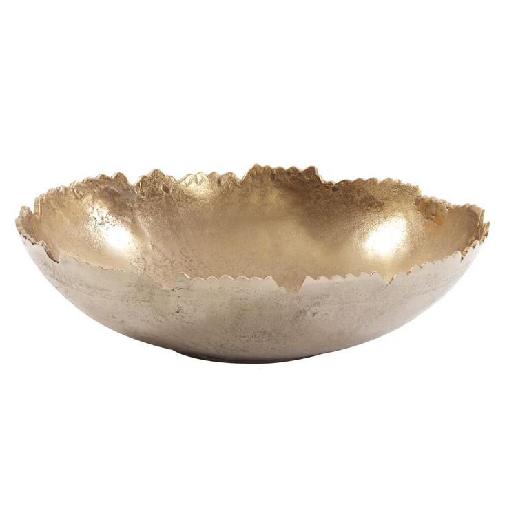 a gold and silver bowl on a white background with no one in the photo looking at it