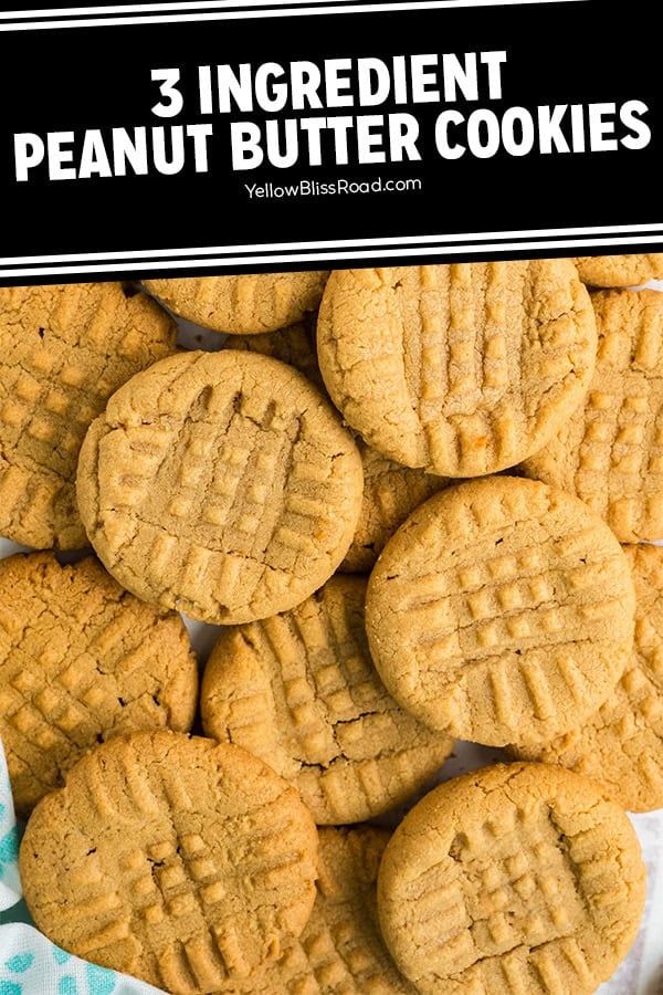 three ingredient peanut butter cookies stacked on top of each other