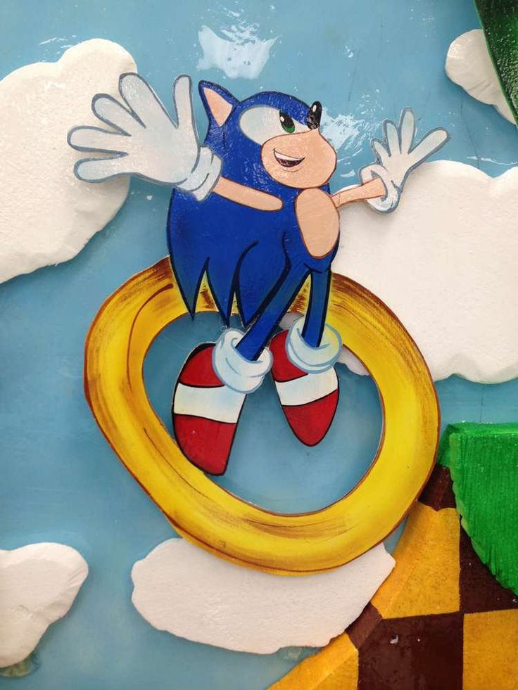 the sonic character is flying through the air