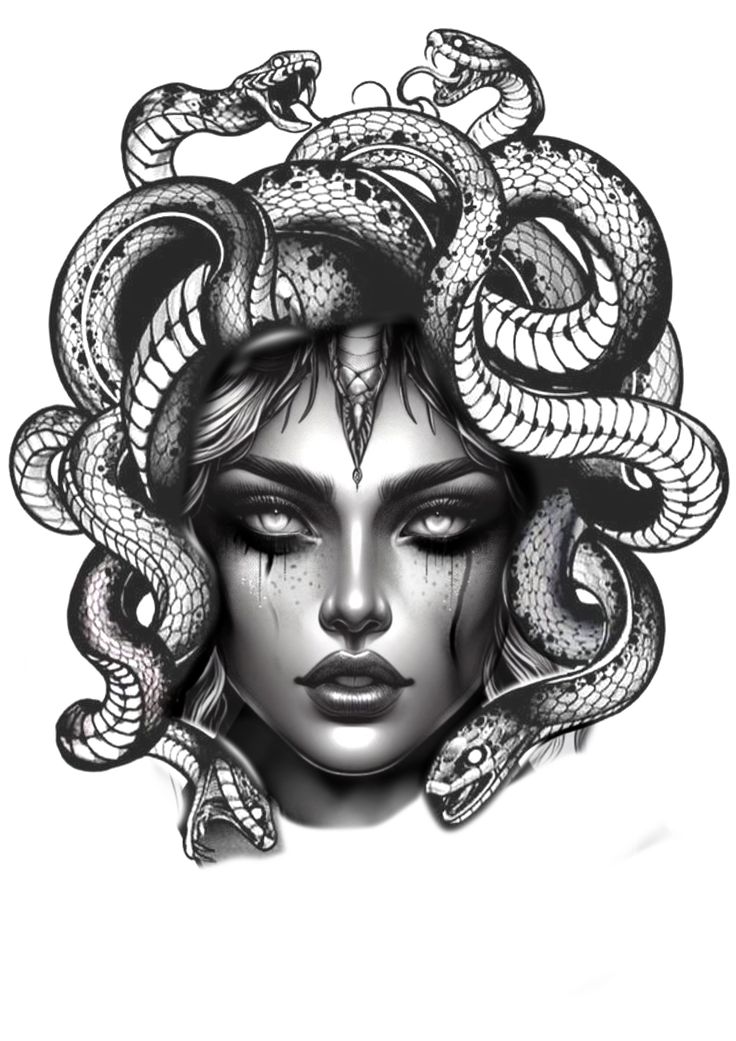 a drawing of a woman with snakes on her head