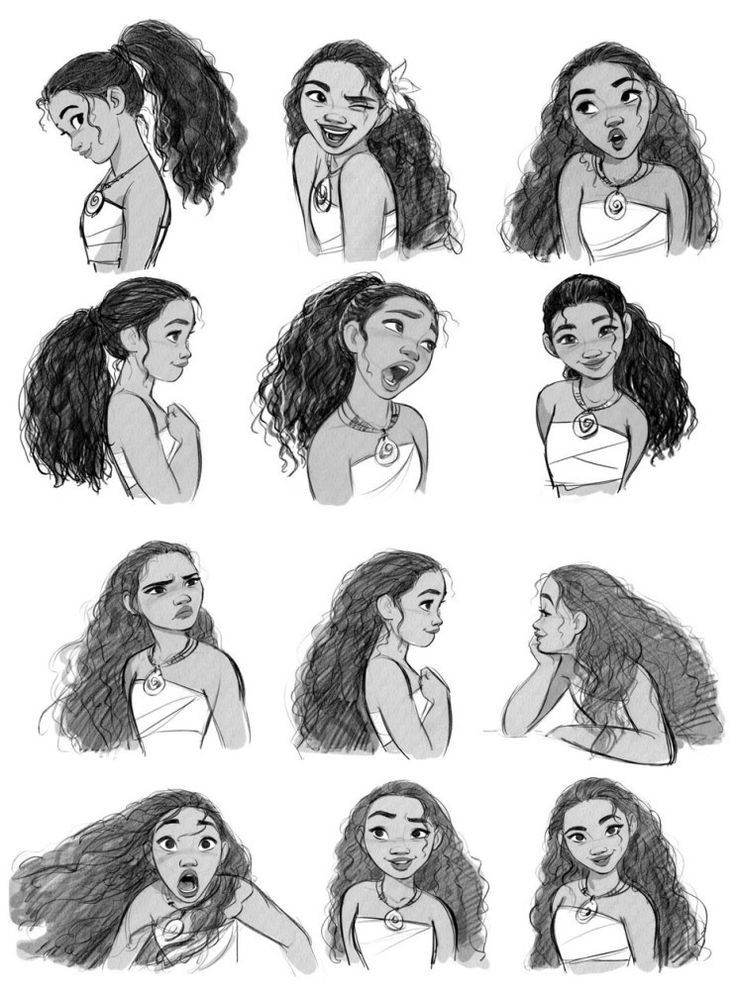 some drawings of different women with long hair