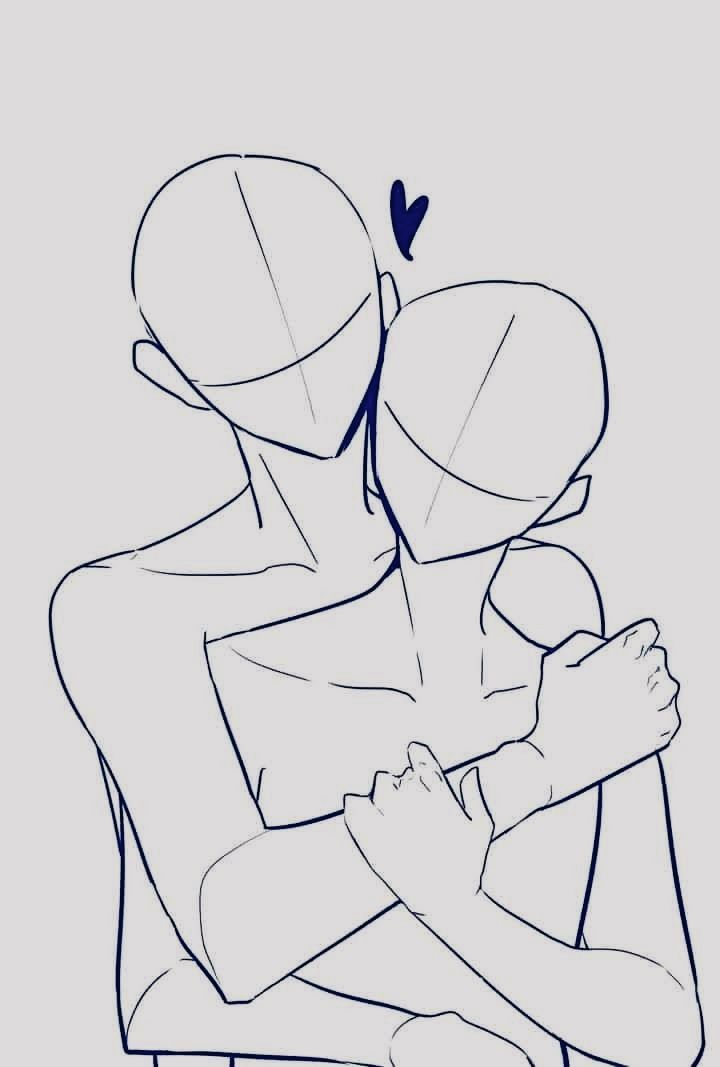 a drawing of two people hugging each other with one holding the other's arm