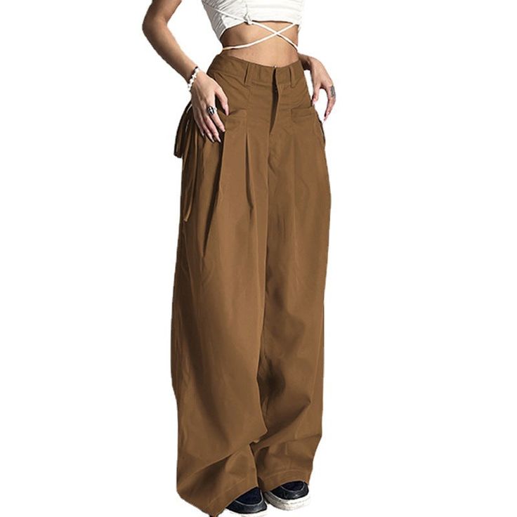 Product information:Fabric name: WovenMain fabric composition: polyester fiberStyle: street. casual. y2k. vintage. retroPants type: looseLength: trousersWaist type: high waistColor: gray. brownSize Information:Size: S/M/L/XL/XXL/3XL Brown Parachute Pants For Fall, Brown Fall Bottoms For Streetwear, High Waist Brown Parachute Pants For Fall, High-waist Brown Parachute Pants For Fall, Trendy Baggy Brown Bottoms, Baggy High Waist Khaki Wide Leg Pants, Brown Baggy Cargo Pants For Fall, Wide Leg Brown Pants For Streetwear, Brown Wide Leg Pants For Streetwear