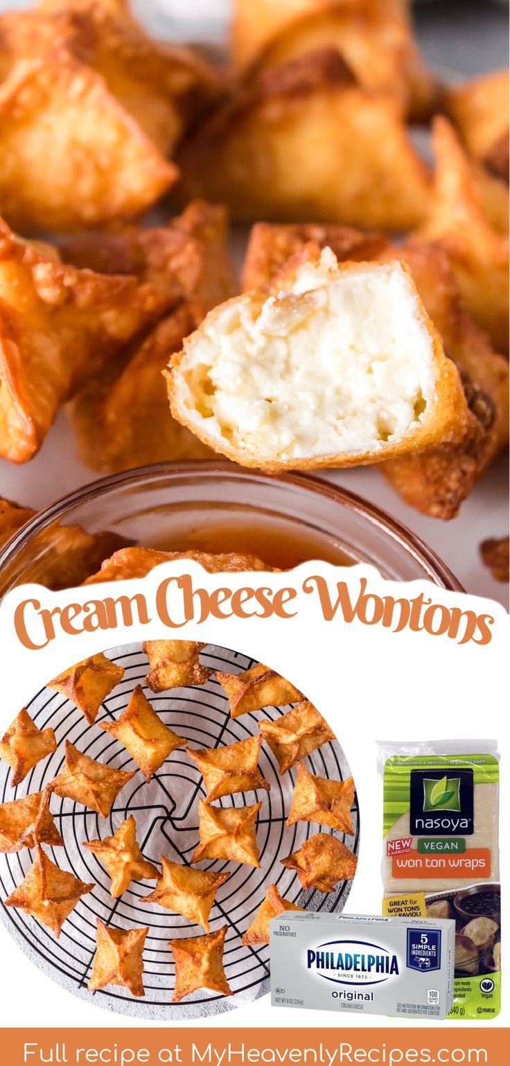 cream cheese wontons Rangoon Recipe Cream Cheese, Cream Cheese Wontons Air Fryer, Fried Cream Cheese Wontons, Cream Cheese Ragoons, Wonton Wrapper Dessert, Cheese Rangoon Recipe, Fried Cream Cheese, Cream Cheese Rangoons, Cream Cheese Puffs