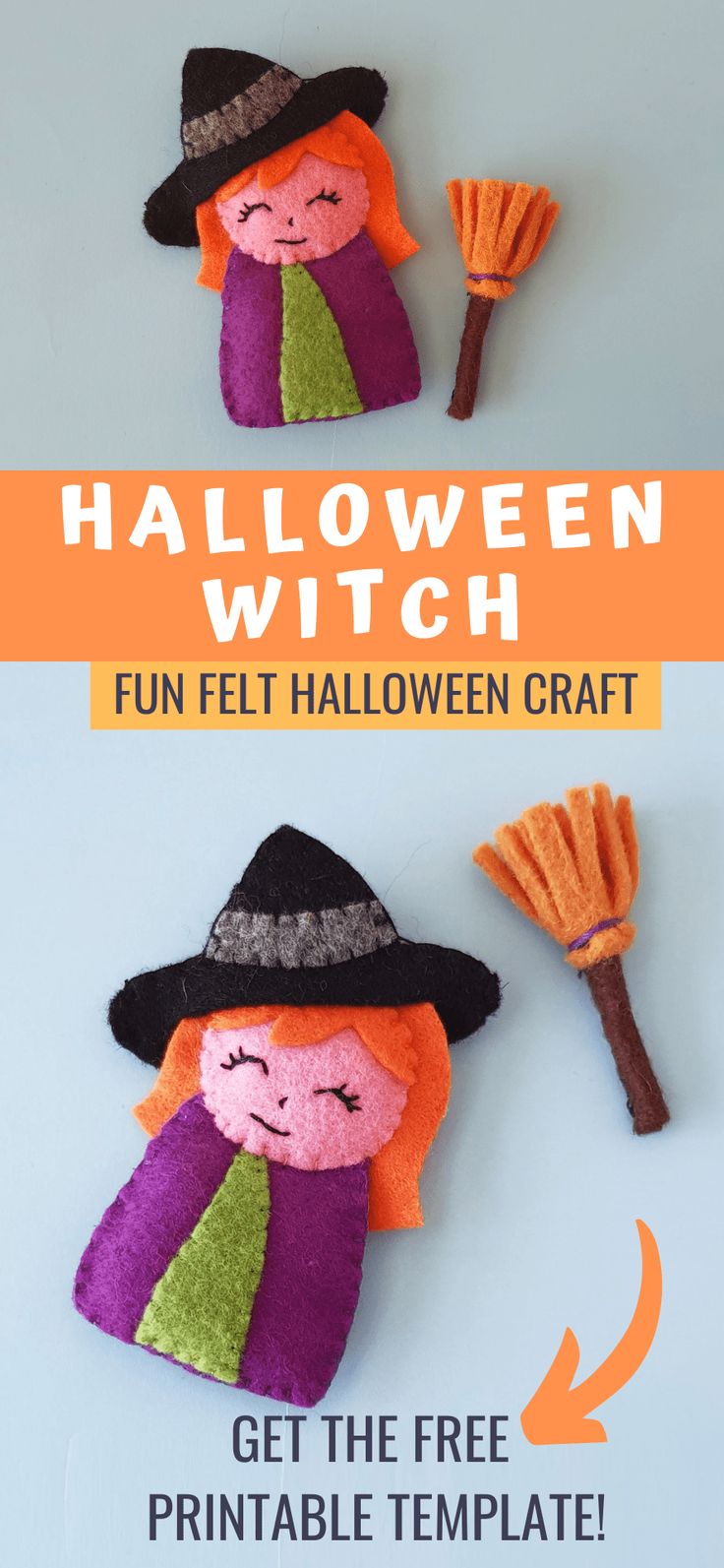 an easy halloween craft for kids to make with felt and yarn, including witch hats