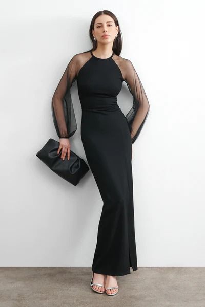 Modern Minimalist Dresses for Women | Marcella NYC – Page 2 Cocktail Dress Long Sleeve, Broadway Dress, Mesh Sleeve Dress, Long Sleeve Tulle Dress, Cocktail Dress Long, Cocktail Attire For Women, Long Black Evening Dress, Cocktail Wear, White Evening Dress