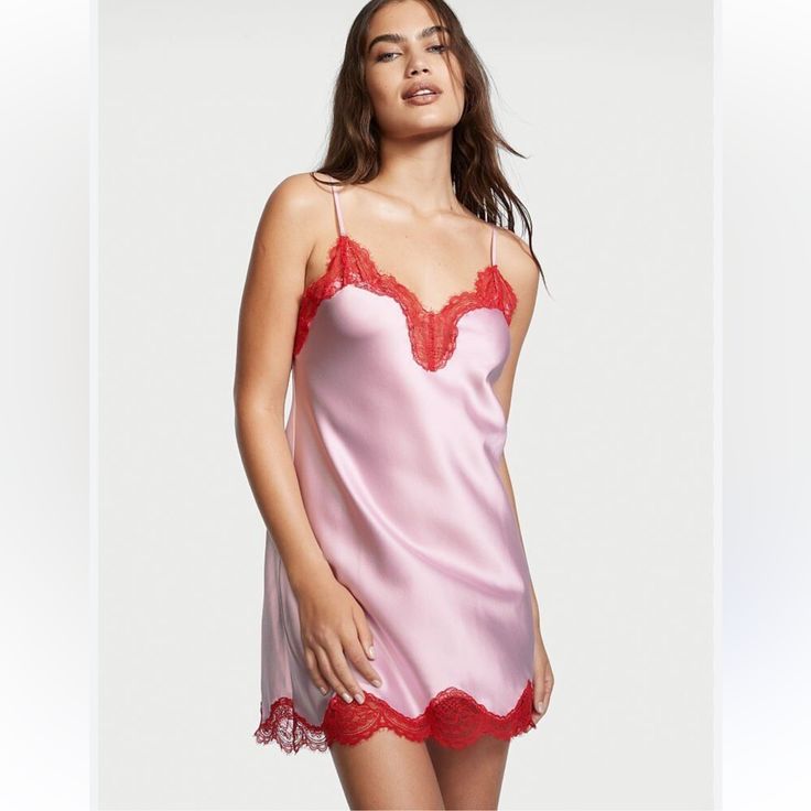 Absolutely Gorgeous Victoria Secret Chemise. New With Tickets. Flirty Pink V-neck Sleepwear, Elegant Pink Sleeveless Chemise, Elegant Sleeveless Pink Chemise, Pink Lace Trim Chemise For Daywear, Pink Lace Trim Camisole For Night, Pink Sleeveless Victoria's Secret Nightgown, Victoria's Secret Pink Sleeveless Nightgown, Pink Chemise With Spaghetti Straps For Night, Pink Feminine Camisole For Bedtime