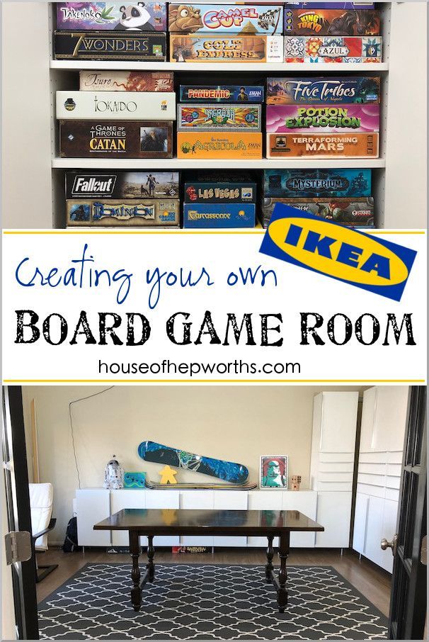 the board game room is filled with games and books for kids to play in it