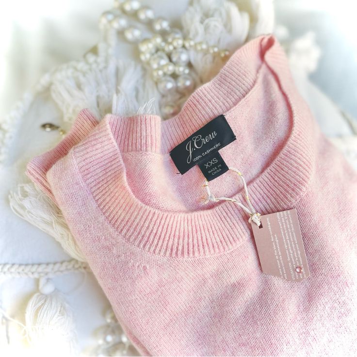 Beautiful Super Soft Cashmere Sweater With Zero Itch Factor - Absolutely Delicious! Color Is A Light Pink Little Kisses Of Darker Pink Throughout. Stock Photo From J. Crew Appears To Be In Same Color & Style, But Can’t Say For Sure. Please Refer To My Photos For Item For Sale - - All Of My Goodies Are Sent Out In Recycled / Upcycled Packaging From Other Orders Or Donations From Friends! I Am Way Plastic-Phobic, But Believe In Reusing What Already Exists. Feminine Crew Neck Winter Sweater, Feminine Crew Neck Sweater For Winter, Pink Feminine Sweater For Loungewear, Pink Cashmere Tops For Spring, Feminine Fine Knit Sweater, Elegant Pink Fine Knit Sweater, Feminine Knit Crew Neck Sweater, Pink Soft Knit Sweater For Loungewear, Pink Fine Knit Cashmere Tops