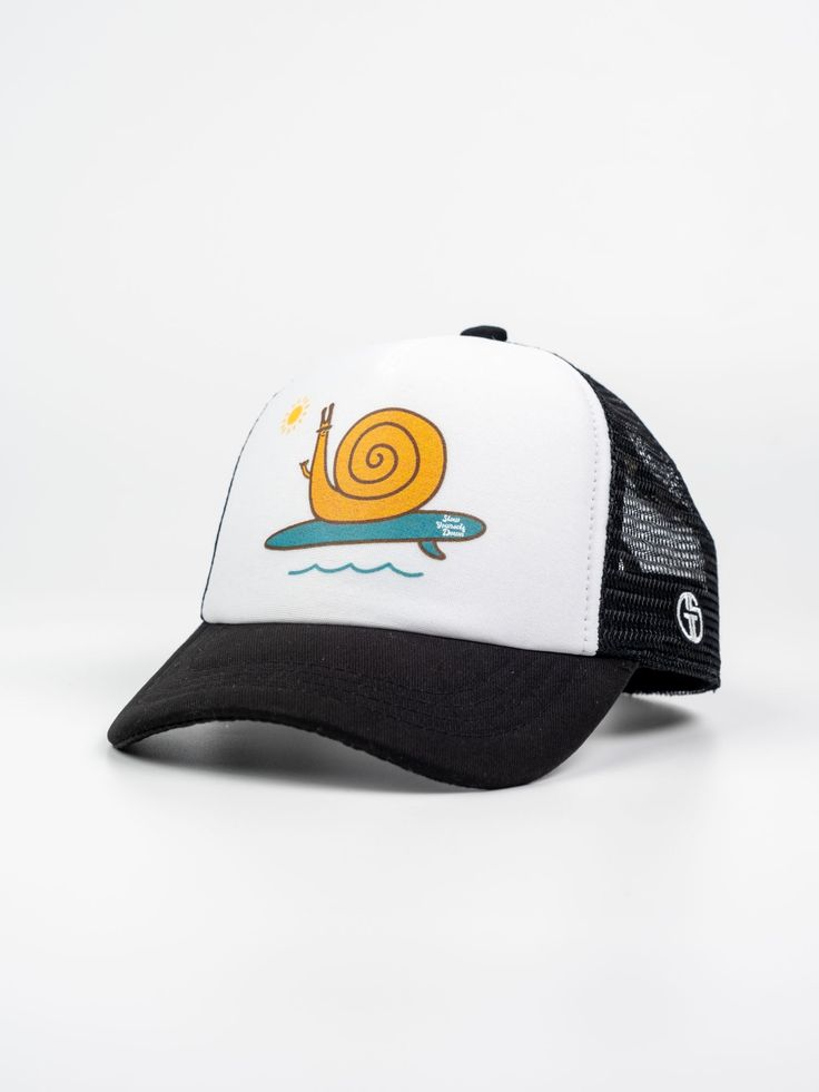 Introducing our Kids Shaka Surf Snail Trucker Hat – a playful accessory designed for our young adventurers. Choose from three sizes – Mini, Big, and Super – each tailored for the perfect fit. To ensure you make the right selection, follow these sizing tips: Sizing Tips: Determine the appropriate size based on the child's age. Measure the head circumference in centimeters just above the eyebrows. Mini (6-18 months): 45-49cm Big (18 months - 5 years): 49-53cm Super (5 - 10 years): 53-57cm White Playful Hat With Adjustable Fit, Playful White Hat With Adjustable Fit, Playful Snapback Trucker Hat For Outdoor, Playful Adjustable Trucker Hat With Curved Brim, Adjustable Playful Trucker Hat With Curved Brim, Playful White Sun Hat For Outdoors, Playful Outdoor Trucker Hat With Curved Brim, Playful Curved Brim Trucker Hat For Outdoor, Playful Snapback Hat For Outdoor