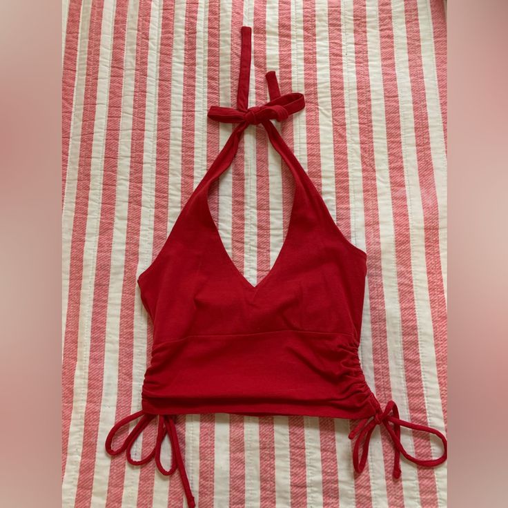 Hollister Red Halter Top, Size Medium Never Used In Perfect Condition Chic Red Fitted Halter Top, Casual Red Halter Neck Top, Chic Red Halter Neck Top, Red Fitted Halter Neck Top, Fitted Red Halter Neck Top, Chic Red Halter Top For Beach, Red Tops For Summer Party, Red Halter Top For Summer Parties, Red Spring Halter Neck Top